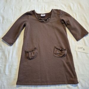 Hanna Andersson girls size 130 or 8 brown 2 pocket tunic dress GUC